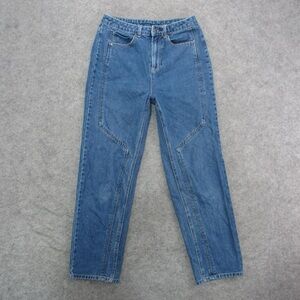 Paneled Wide Leg Denim Jeans | Medium Wash Seam Detail Utility Style